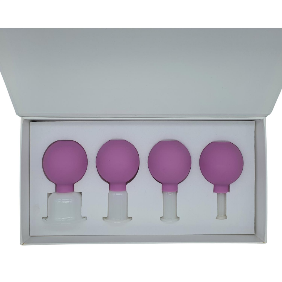 Silikon Vakumlu Yeşim Taş Jade Yüz Masaj Kupası 4’lü Set Mor Renk