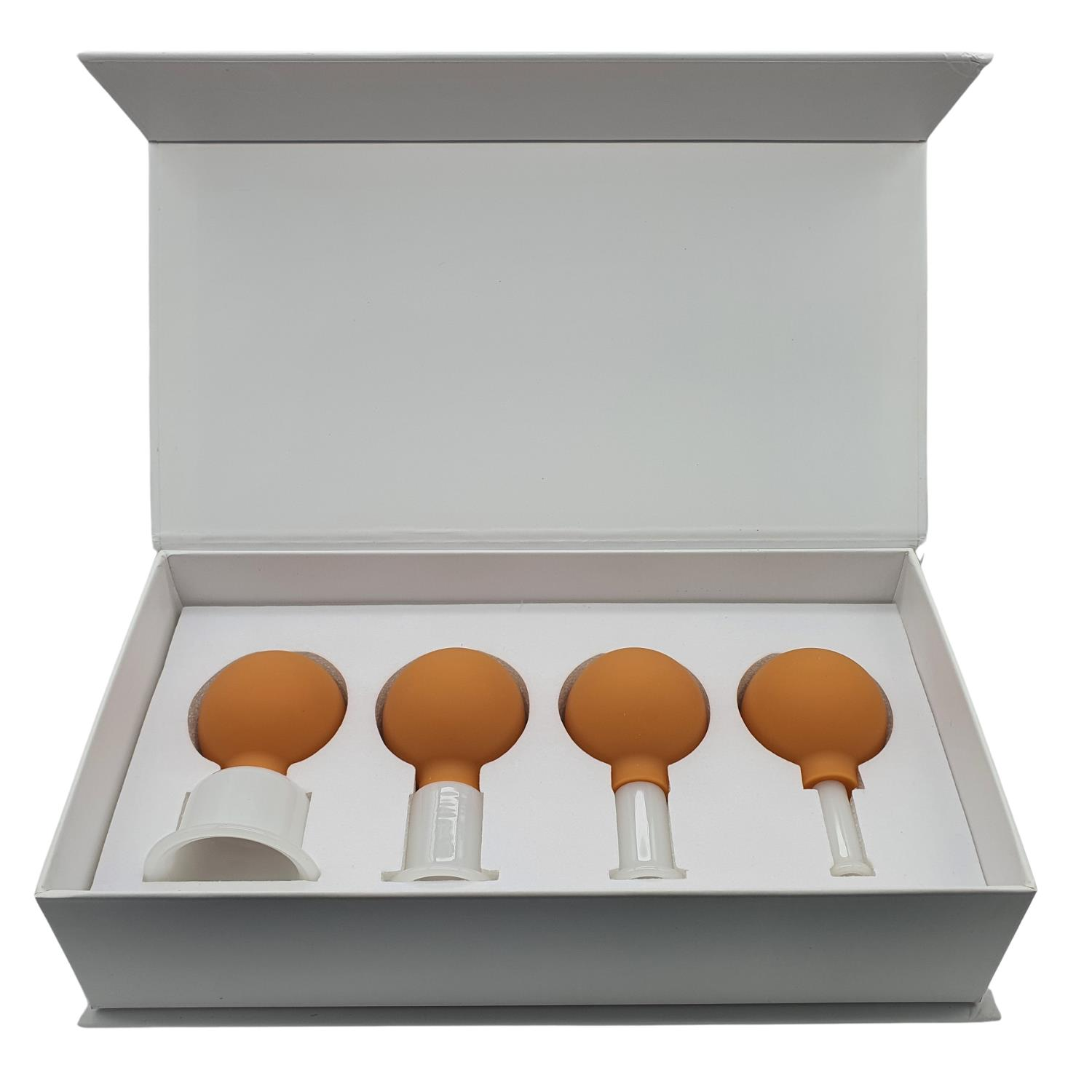 Silikon Vakumlu Yeşim Taş Jade Yüz Masaj Kupası 4’lü Set Turuncu Renk