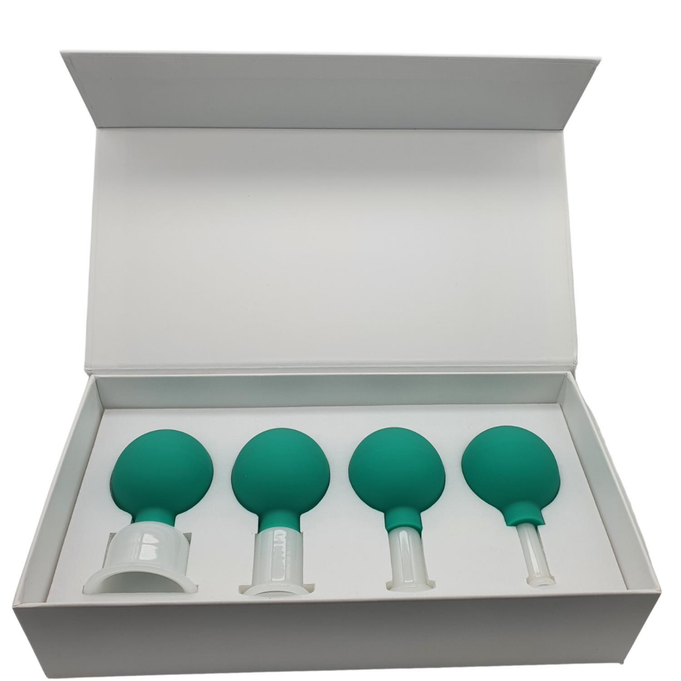 Silikon Vakumlu Yeşim Taş Jade Yüz Masaj Kupası 4’lü Set Yeşil Renk