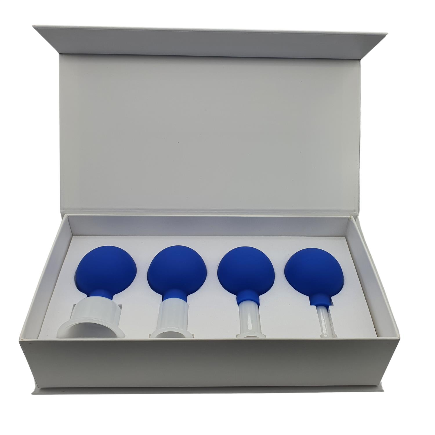 Silikon Vakumlu Yeşim Taş Jade Yüz Masaj Kupası 4’lü Set Mavi Renk