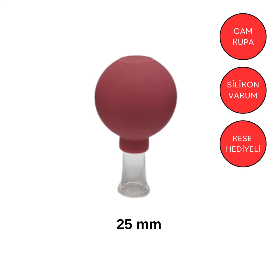 Silikon Vakumlu Yüz ve Boyun İçin Cam Masaj Kupası No:2 Kırmızı Renk