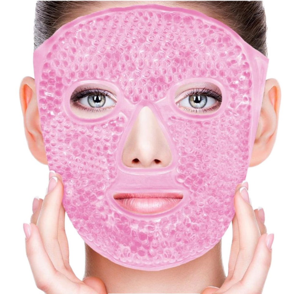 Pembe Boncuklu Soğuk Sıcak Jel Yüz Maskesi Buz Rahatlatıcı Kozmetik Yüz Yogası Maske