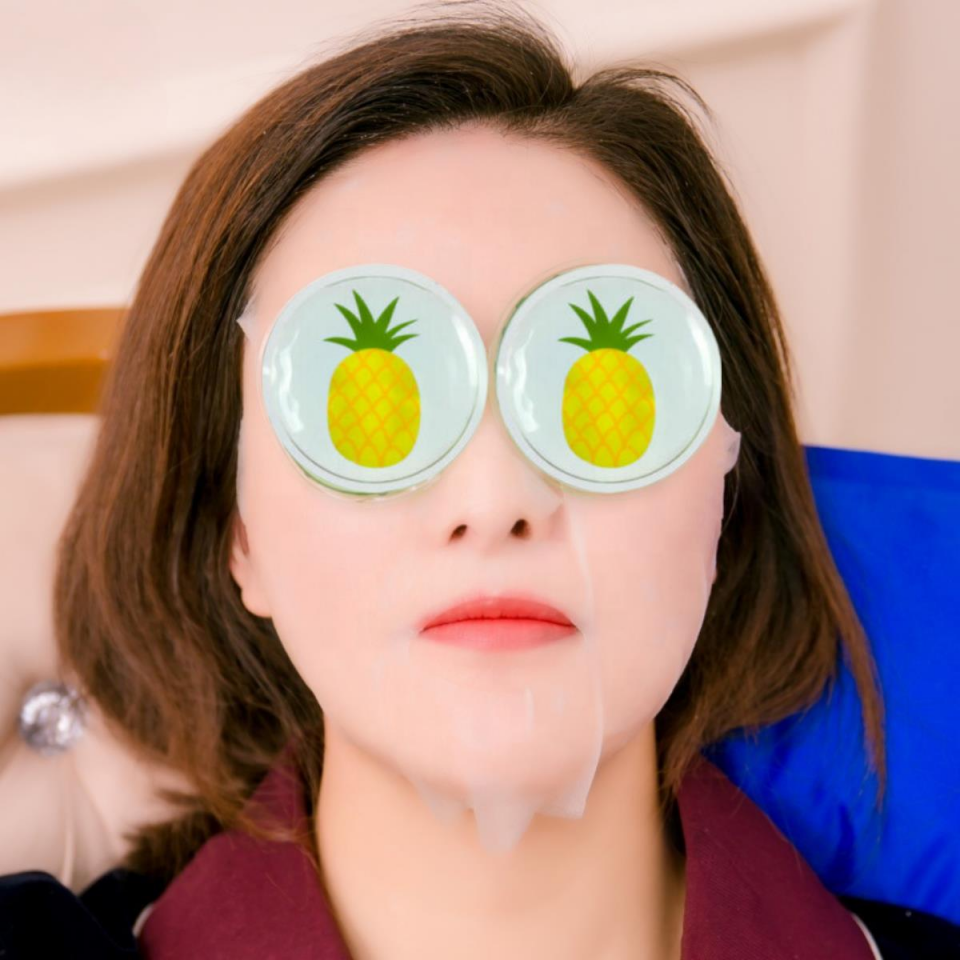 Ananas Desenli Soğuk Sıcak Jel Göz Maskesi Buz Rahatlatıcı Kozmetik Yüz Yogası 2'li Maske