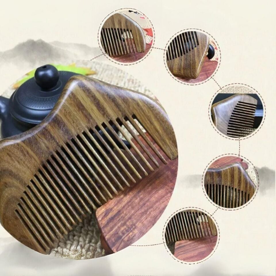 Ahşap Sandal Ağacı Gugu Masaj Yüz Masaj Gua Sha Saç Tarağı Model 8