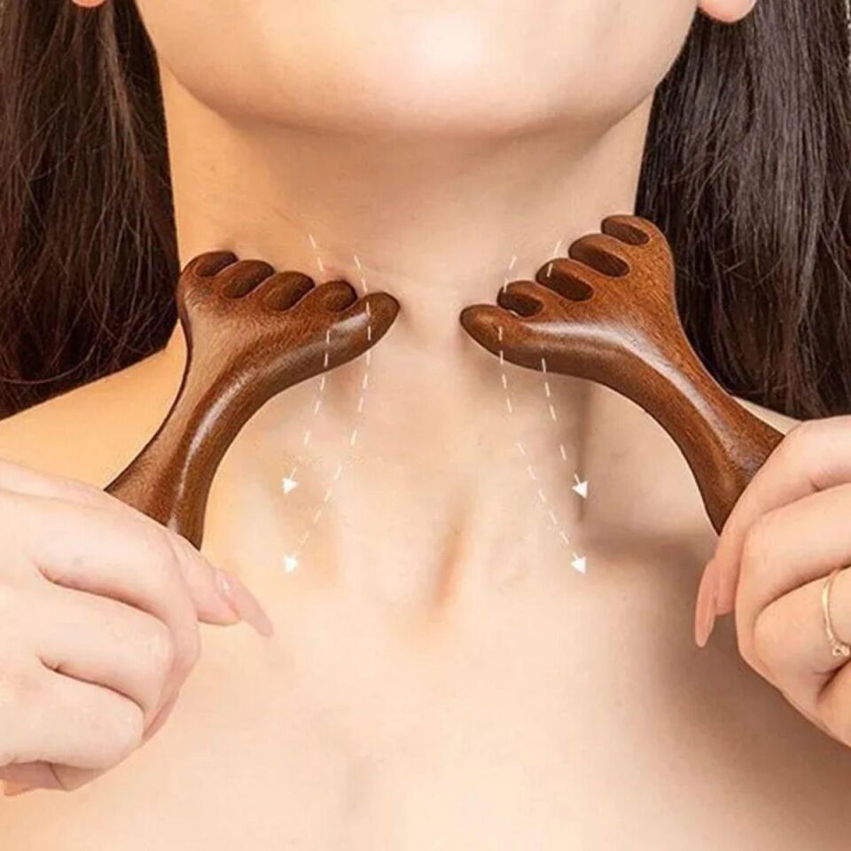 Ahşap Sandal Ağacı Gugu Masaj Yüz Masaj Gua Sha Saç Tarağı Model 14
