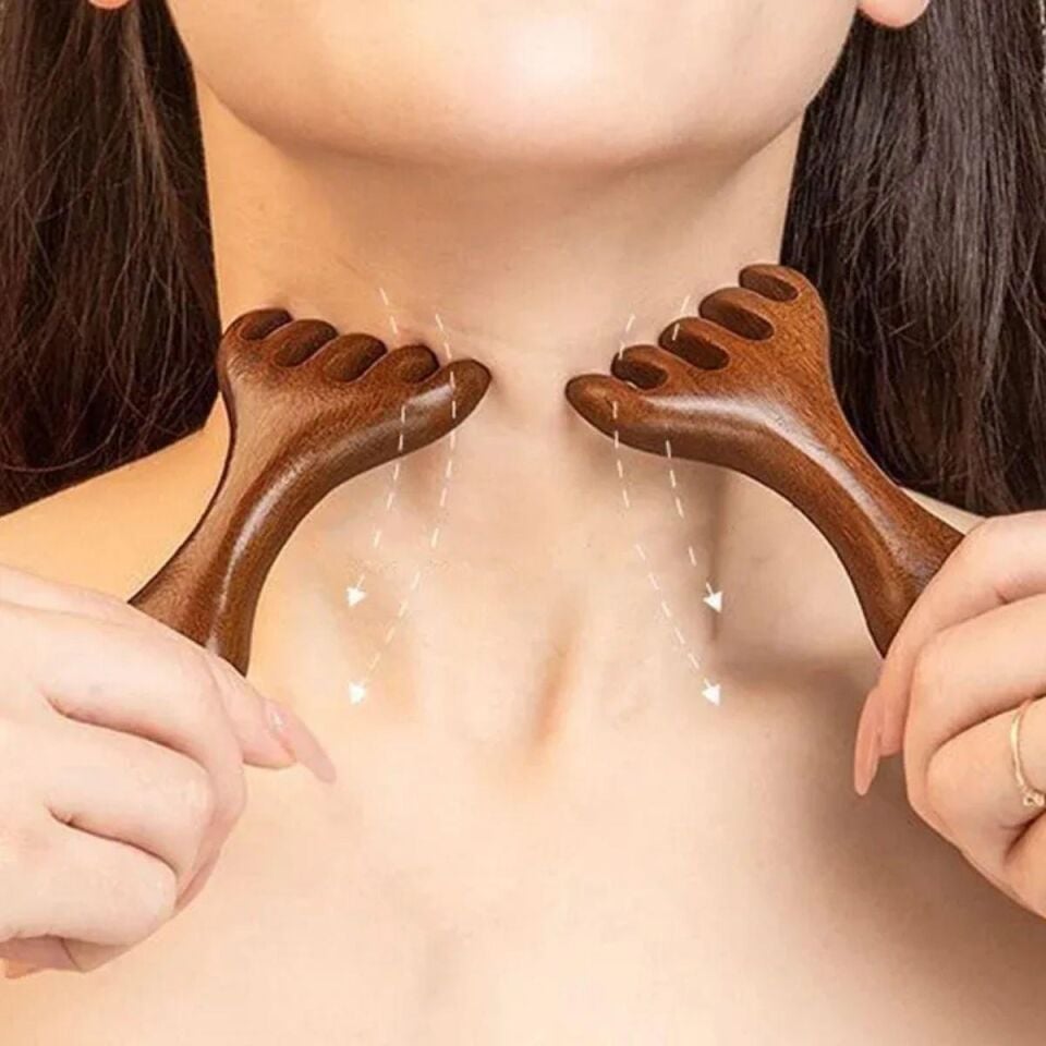 Ahşap Sandal Ağacı Gugu Masaj Yüz Masaj Gua Sha Saç Tarağı Model 14