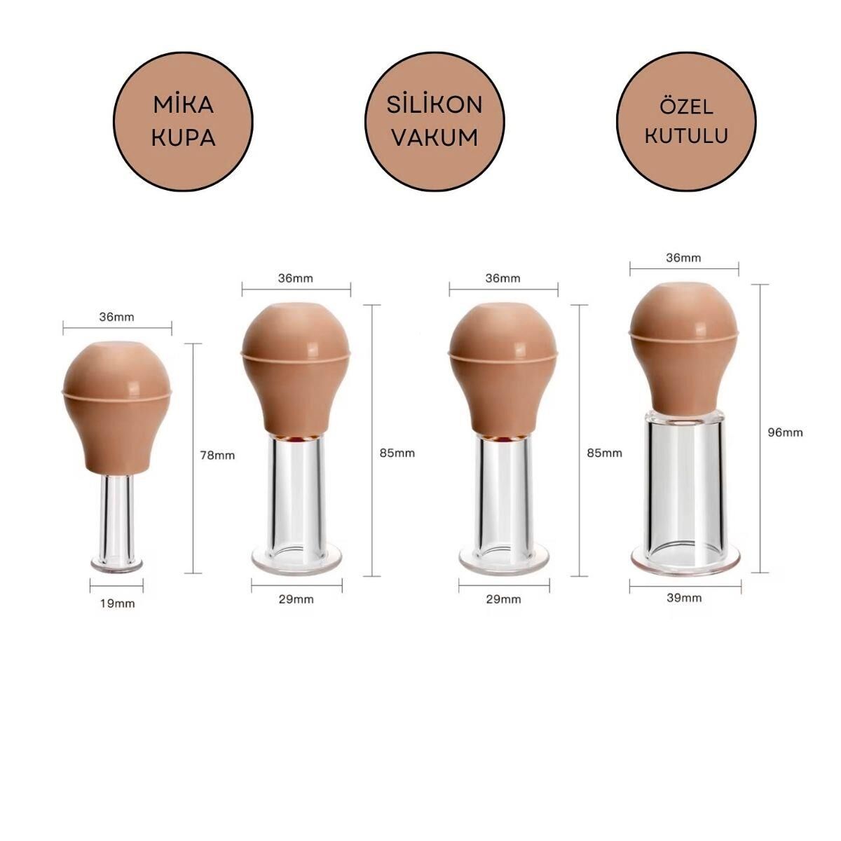 Silikon Vakumlu ABS Plastik Yüz Masaj Kupası 4'lü Set Bej Renk