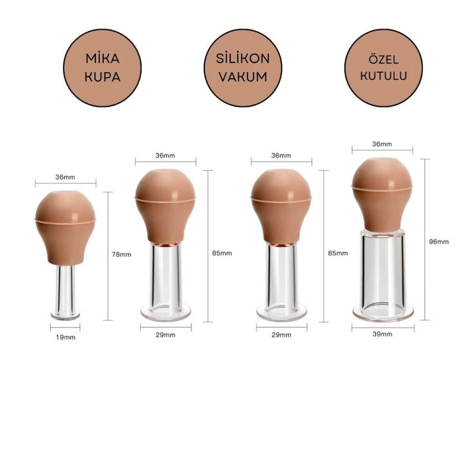 Silikon Vakumlu ABS Plastik Yüz Masaj Kupası 4'lü Set Bej Renk
