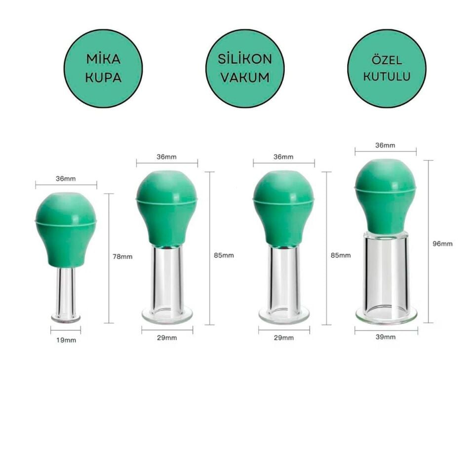 Silikon Vakumlu ABS Plastik Yüz Masaj Kupası 4'lü Set Yeşil Renk