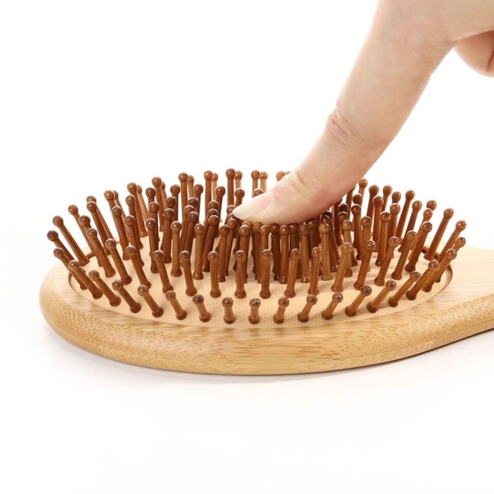 Oval Bambu Dişli Tarak Ahşap Saç Fırçası