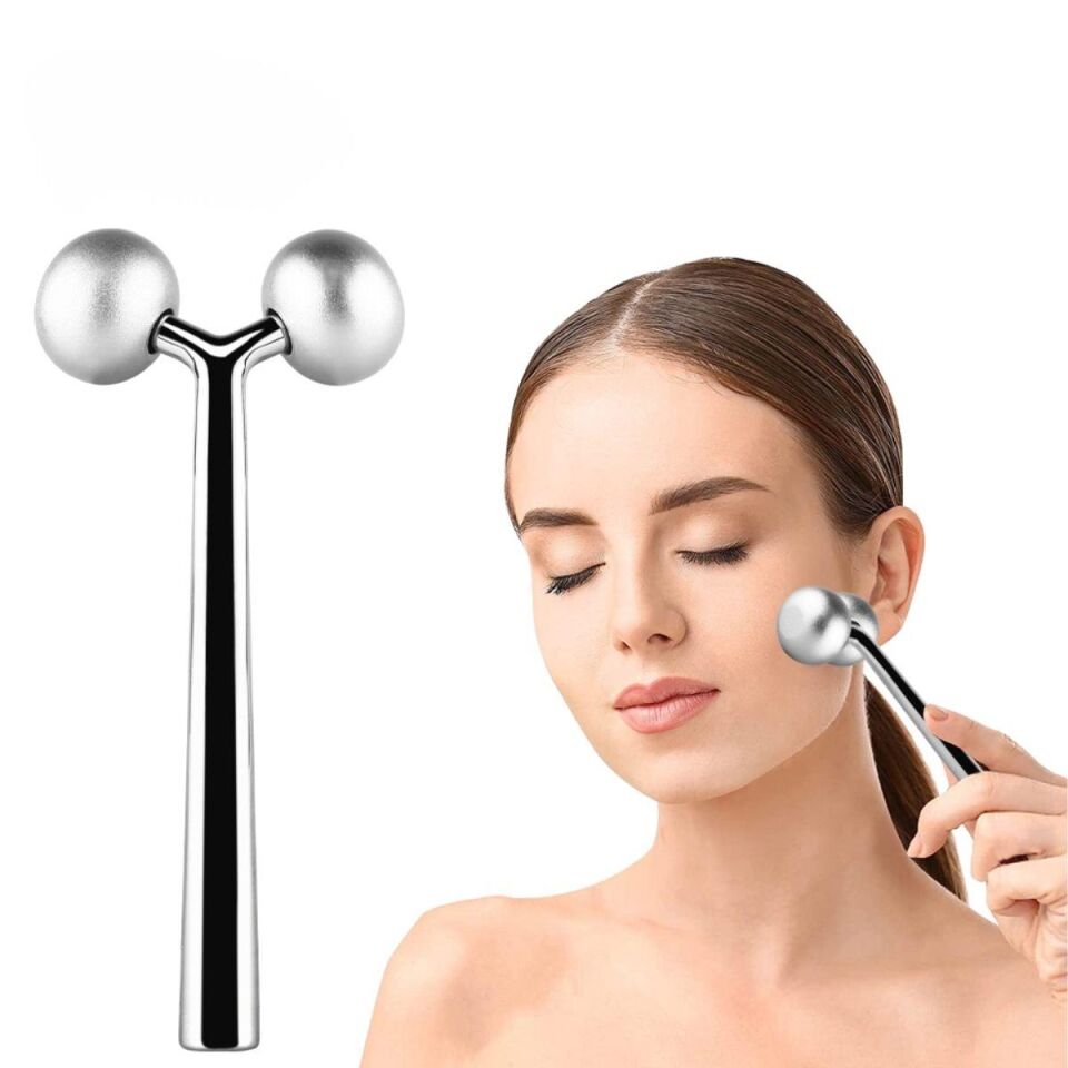 Metal Yüz Masaj Aleti Face Yoga Guasha 3D Roller Graston Aparatı Gri Renk
