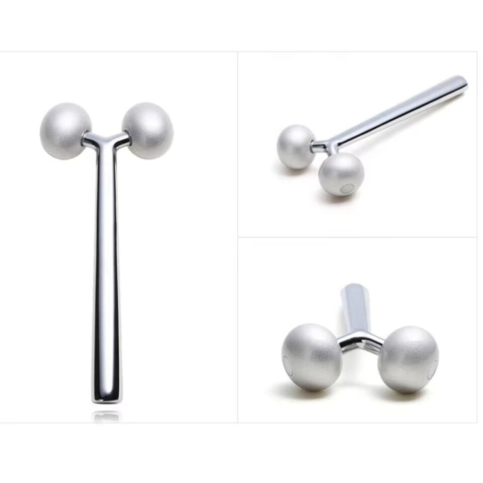 Metal Yüz Masaj Aleti Face Yoga Guasha 3D Roller Graston Aparatı Gri Renk