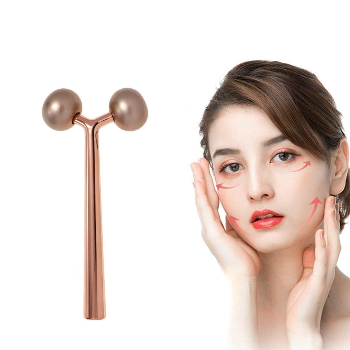 Metal Yüz Masaj Aleti Face Yoga Guasha 3D Roller Graston Aparatı Altın Renk