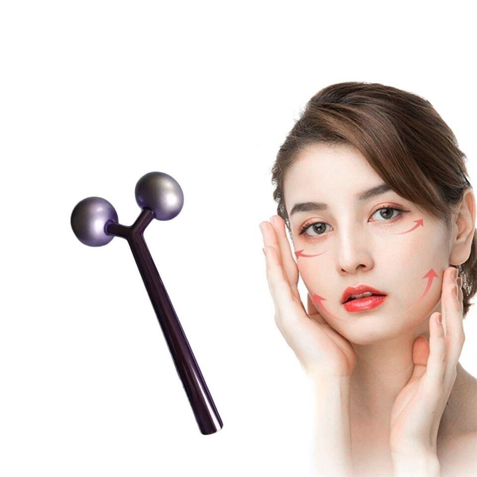 Metal Yüz Masaj Aleti Face Yoga Guasha 3D Roller Graston Aparatı Siyah Renk