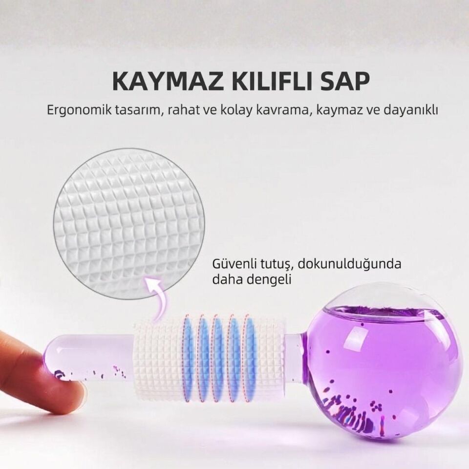 Çiftli Yüz Buz Küresi ve Face Terapi Masaj İce Topu Mor Renk