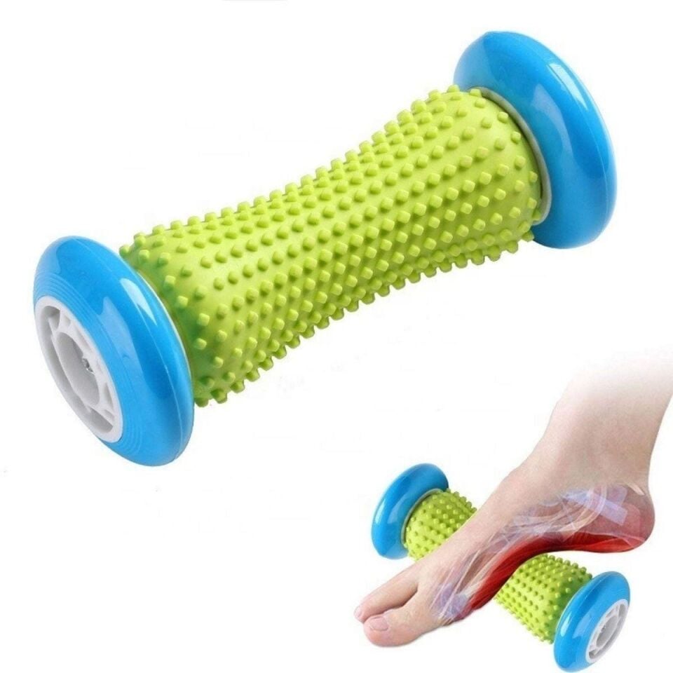 Tekerlekli Dikenli Ayak ve Vücut Egzersiz Ve Masaj Roller Mavi Renk