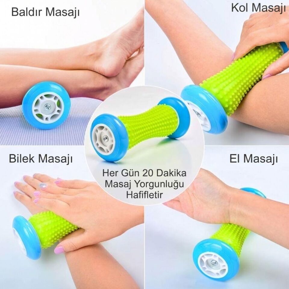 Tekerlekli Dikenli Ayak ve Vücut Egzersiz Ve Masaj Roller Mavi Renk