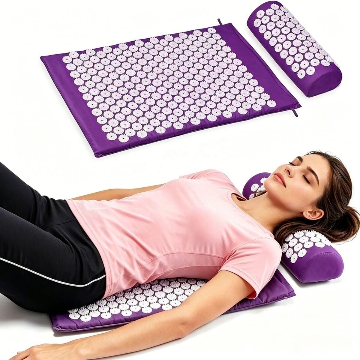 Akupressür Akupunktur Mat ve Yastık Seti Refleksoloji Yoga Mor Renk Çivimat