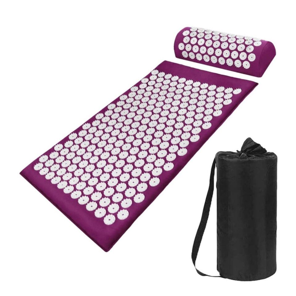 Akupressür Akupunktur Mat ve Yastık Seti Refleksoloji Yoga Mor Renk Çivimat
