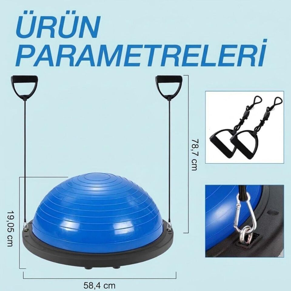 Bosu Ball Denge & Egzersiz Topu Mavi Renk Bosu Topu 58 cm