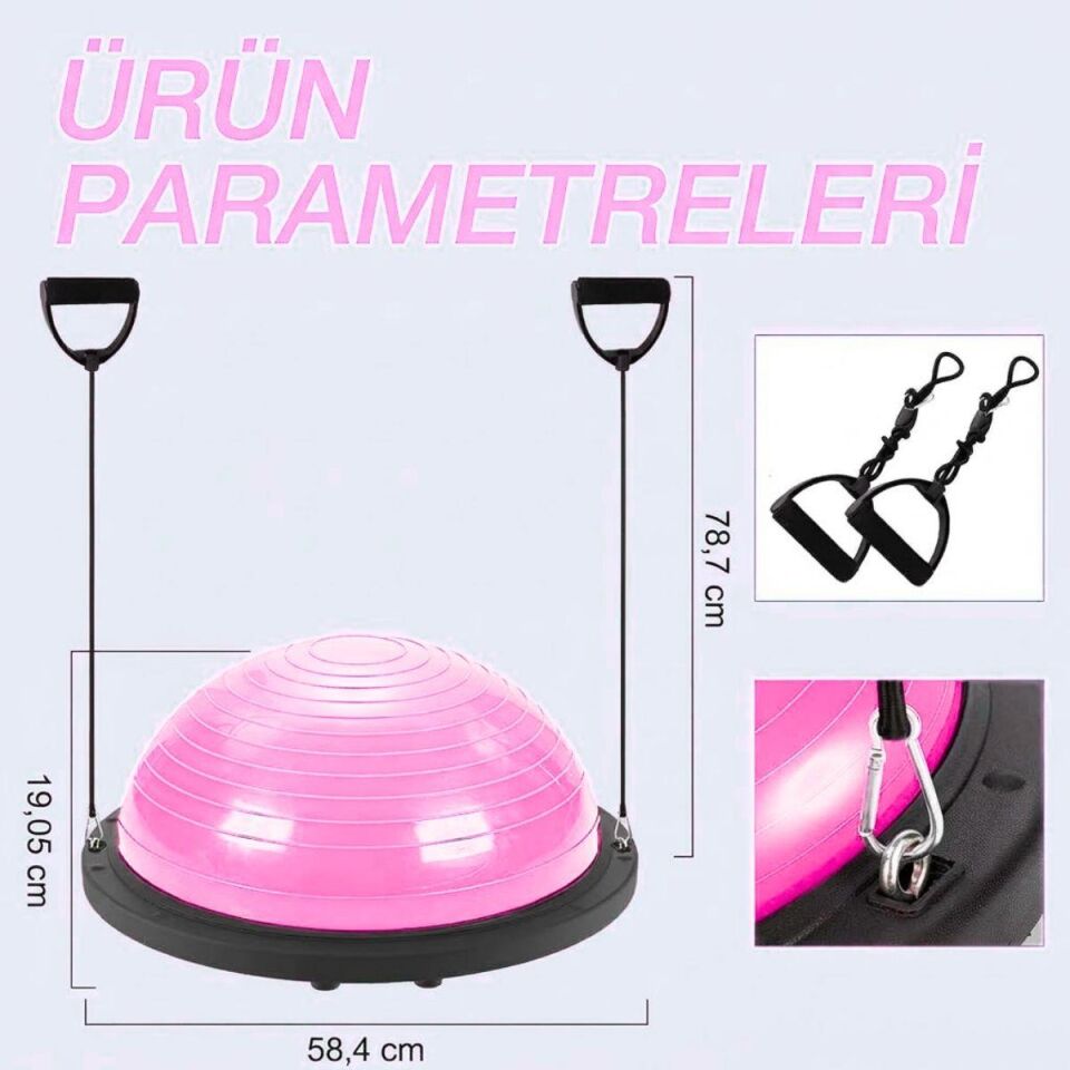 Bosu Ball Denge & Egzersiz Topu Pembe Renk Bosu Topu 58 cm