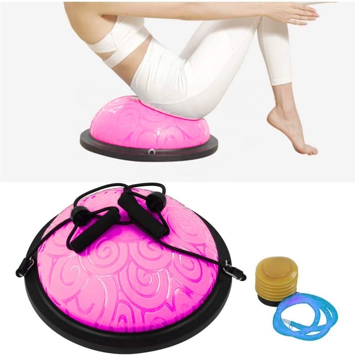 Tırtıklı Trainer Bosu Ball Denge & Egzersiz Topu Pembe Renk Bosu Topu 58 cm