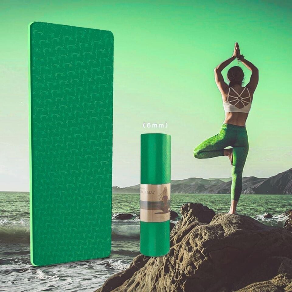 Çift Renk TPE Yoga Matı Pilates Minderi 6 mm Yeşil Renk