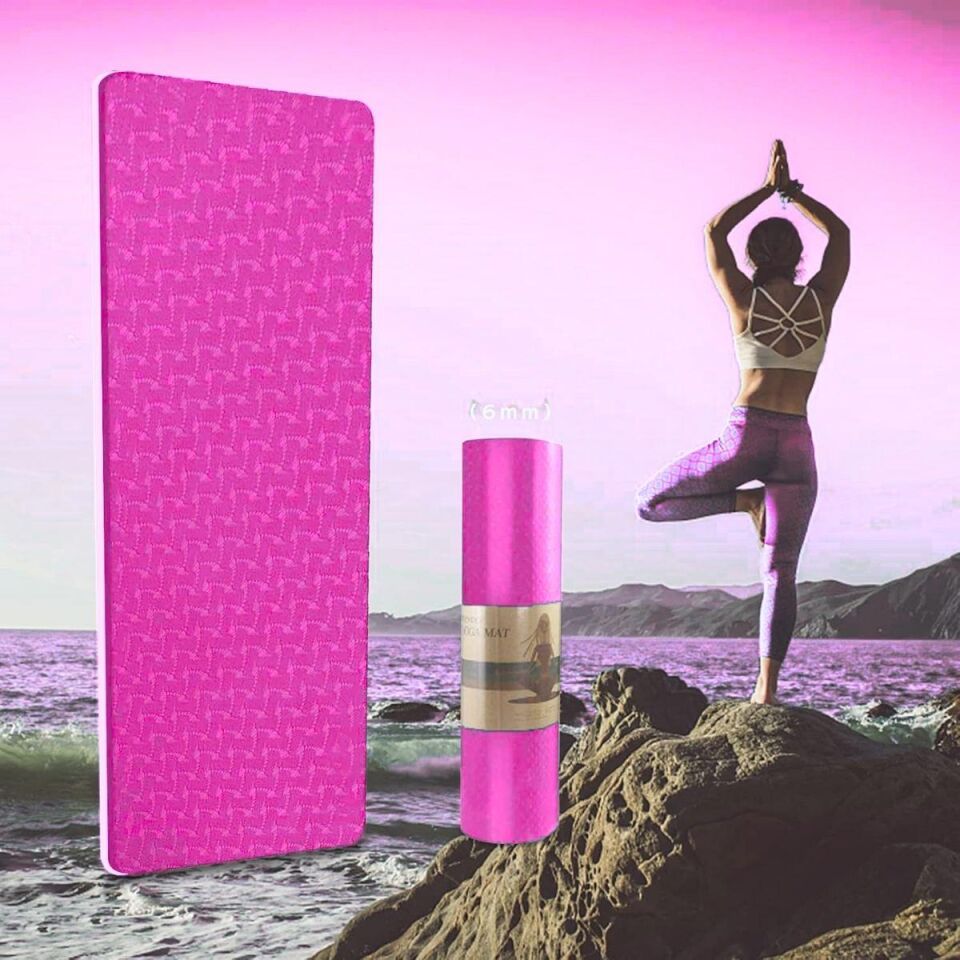 Çift Renk TPE Yoga Matı Pilates Minderi 6 mm Pembe Renk