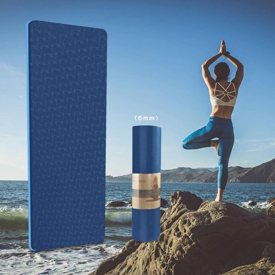 Çift Renk TPE Yoga Matı Pilates Minderi 6 mm Lacivert Renk