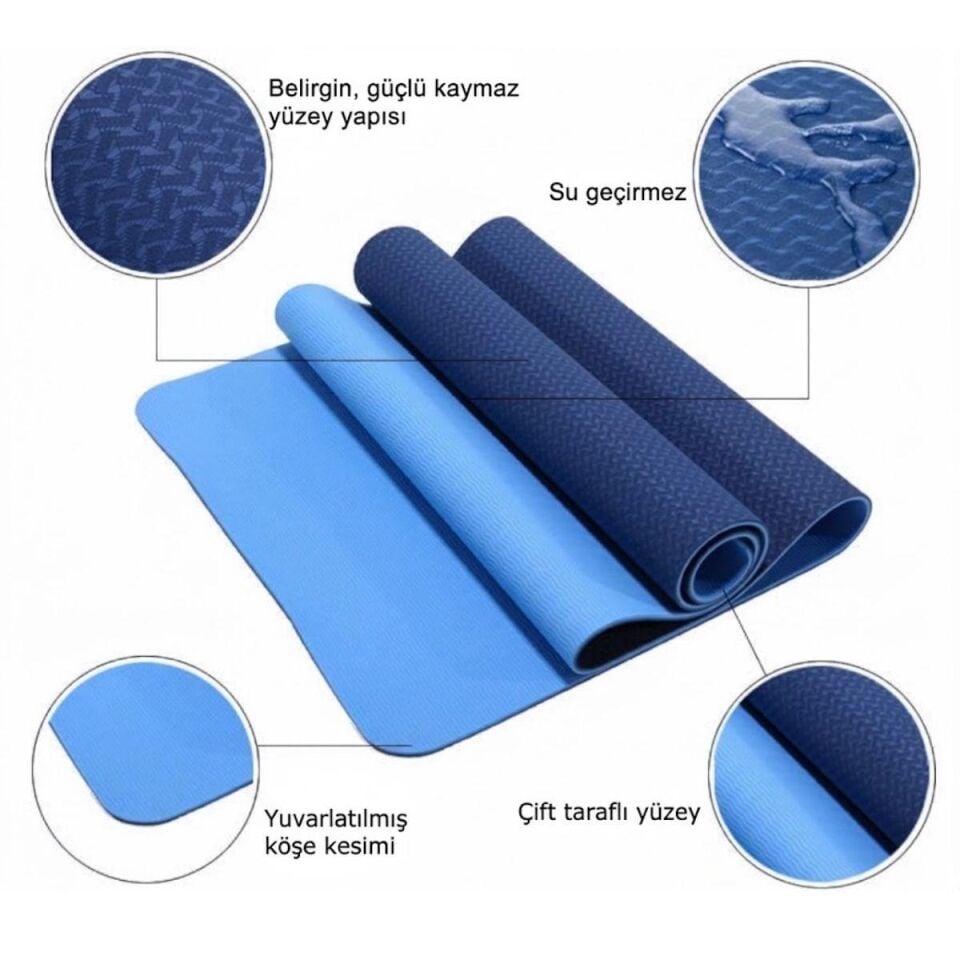 Çift Renk TPE Yoga Matı Pilates Minderi 6 mm Lacivert Renk
