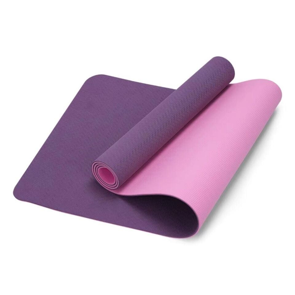 Çift Renk TPE Yoga Matı Pilates Minderi 6 mm Mor Renk