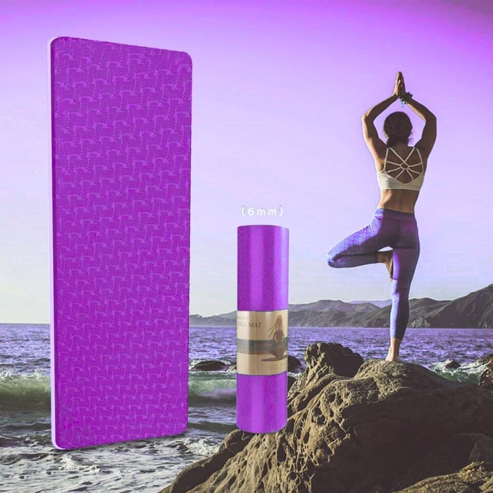 Çift Renk TPE Yoga Matı Pilates Minderi 6 mm Mor Renk