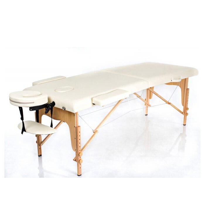 Masaj Yatağı Ahşap Masaj Sedyesi 2 Parçalı Krem