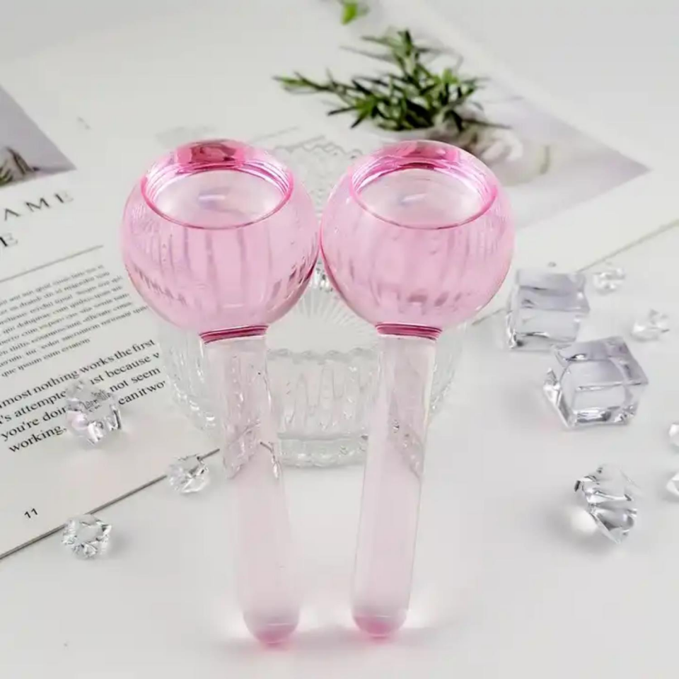 Çiftli Yüz Buz Küresi ve Face Terapi Masaj İce Topu Pembe Renk