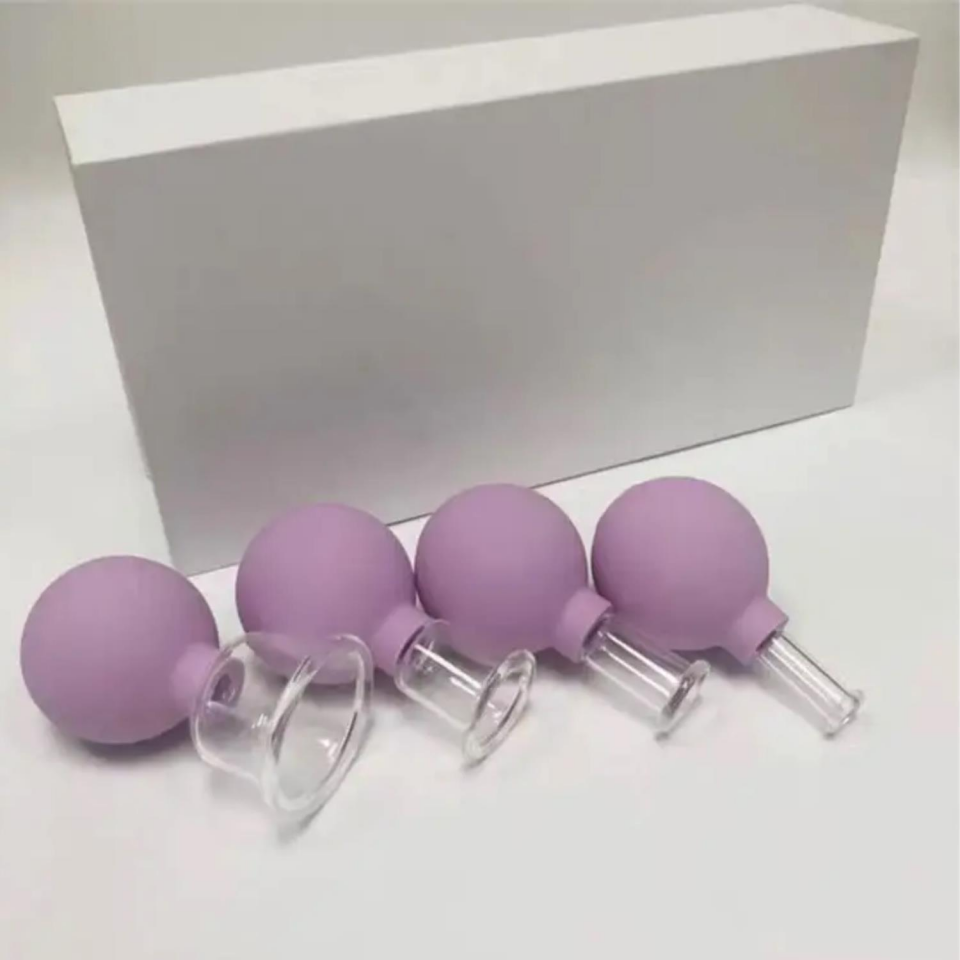 Silikon Vakumlu Cam Yüz Masaj Kupası 4'lü Set Mor Renk