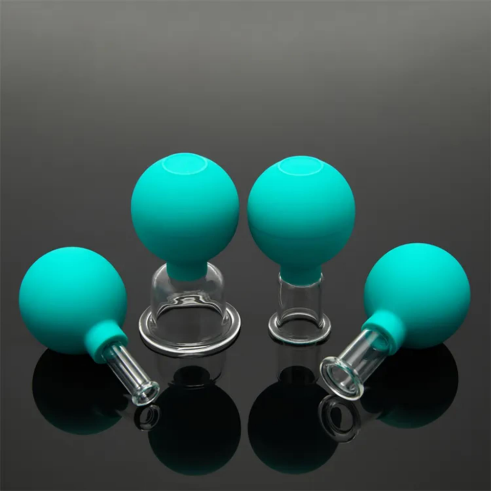 Silikon Vakumlu Cam Yüz Masaj Kupası 4'lü Set Yeşil Renk