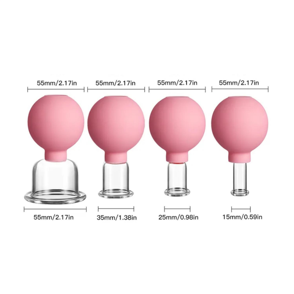 Silikon Vakumlu Cam Yüz Masaj Kupası 4'lü Set Pembe Renk