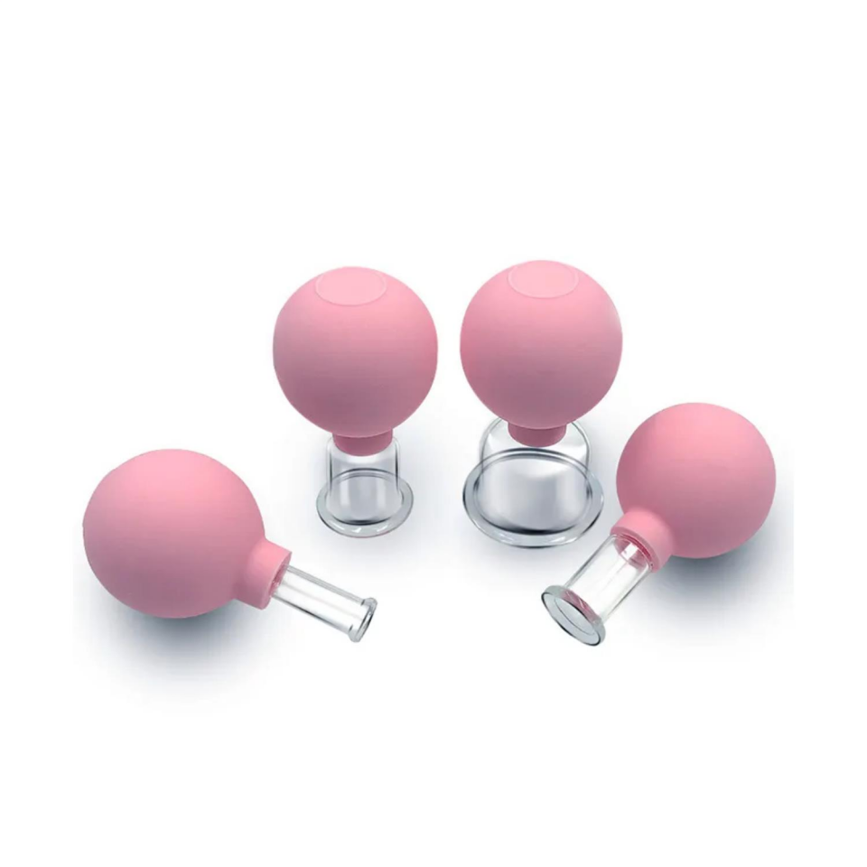 Silikon Vakumlu Cam Yüz Masaj Kupası 4'lü Set Pembe Renk