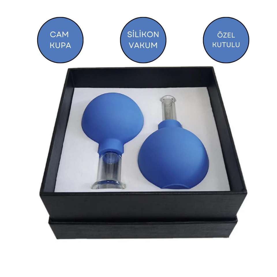 Silikon Vakumlu Cam Yüz Masaj Kupası 2'li Set Mavi Renk