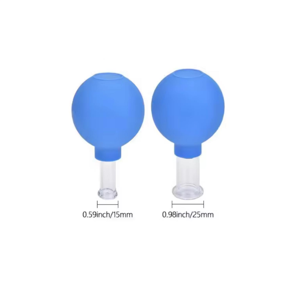 Silikon Vakumlu Cam Yüz Masaj Kupası 2'li Set Mavi Renk