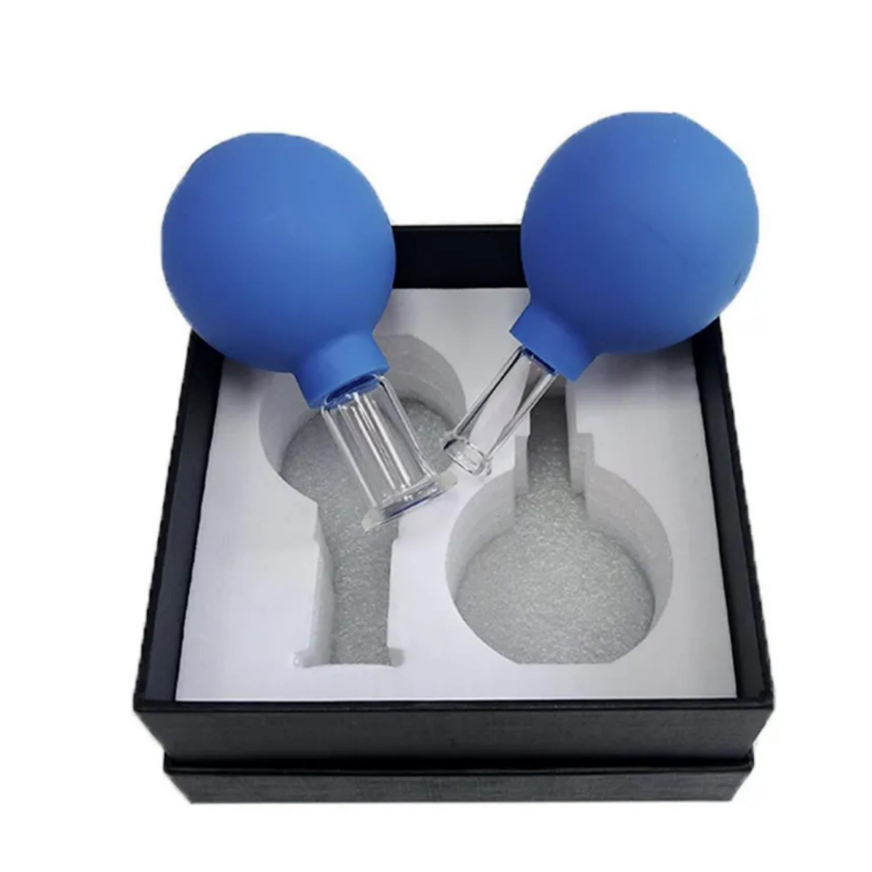 Silikon Vakumlu Cam Yüz Masaj Kupası 2'li Set Mavi Renk