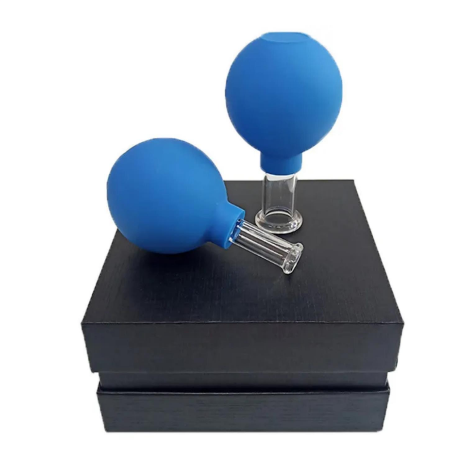 Silikon Vakumlu Cam Yüz Masaj Kupası 2'li Set Mavi Renk