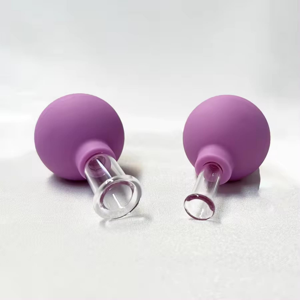 Silikon Vakumlu Cam Yüz Masaj Kupası 2'li Set Mor Renk