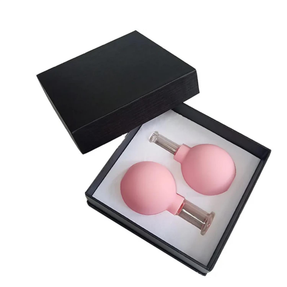 Silikon Vakumlu Cam Yüz Masaj Kupası 2'li Set Pembe Renk