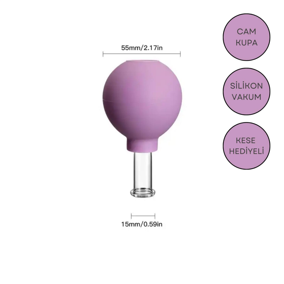 Silikon Vakumlu Göz ve Burun Çevresi Cam Masaj Kupası No:1 Mor Renk