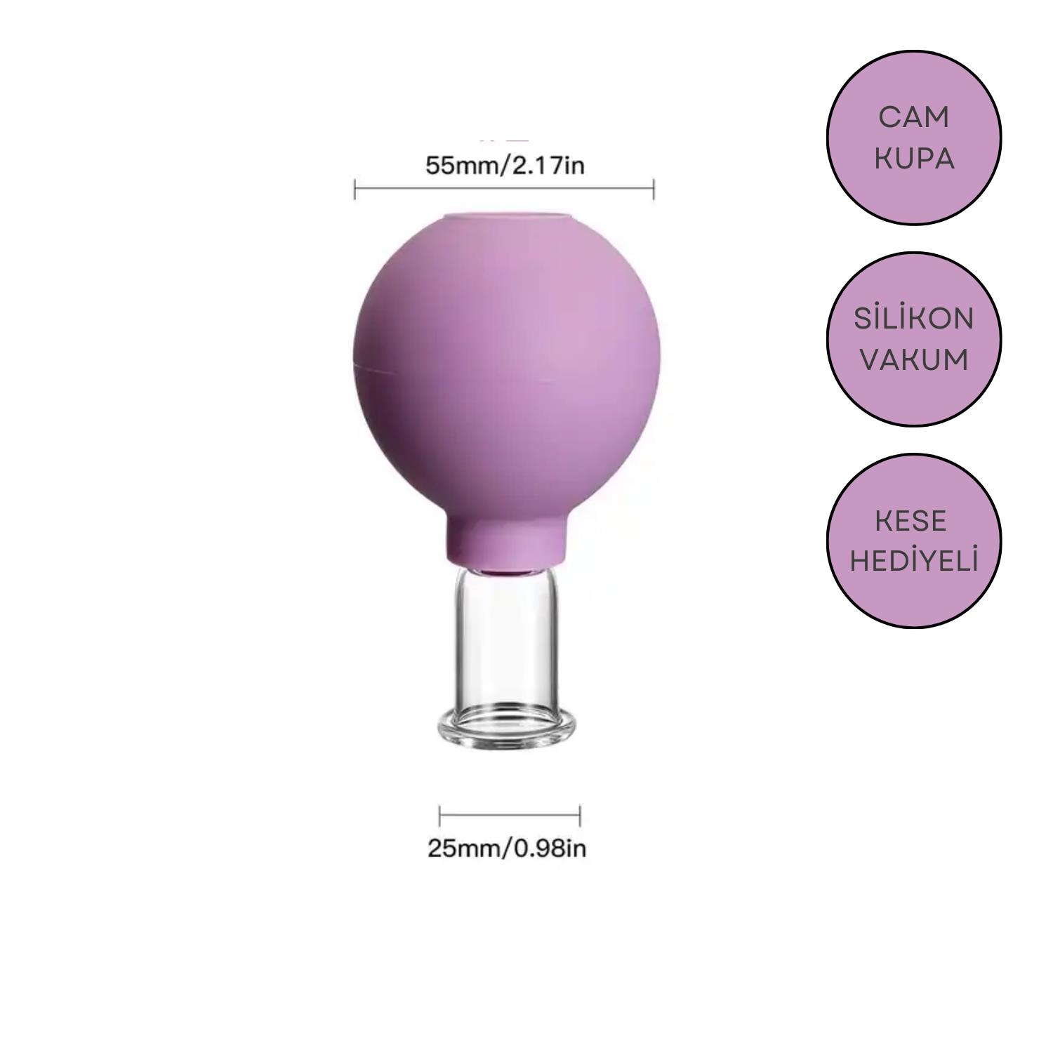 Silikon Vakumlu Yüz ve Boyun İçin Cam Masaj Kupası No:2 Mor Renk