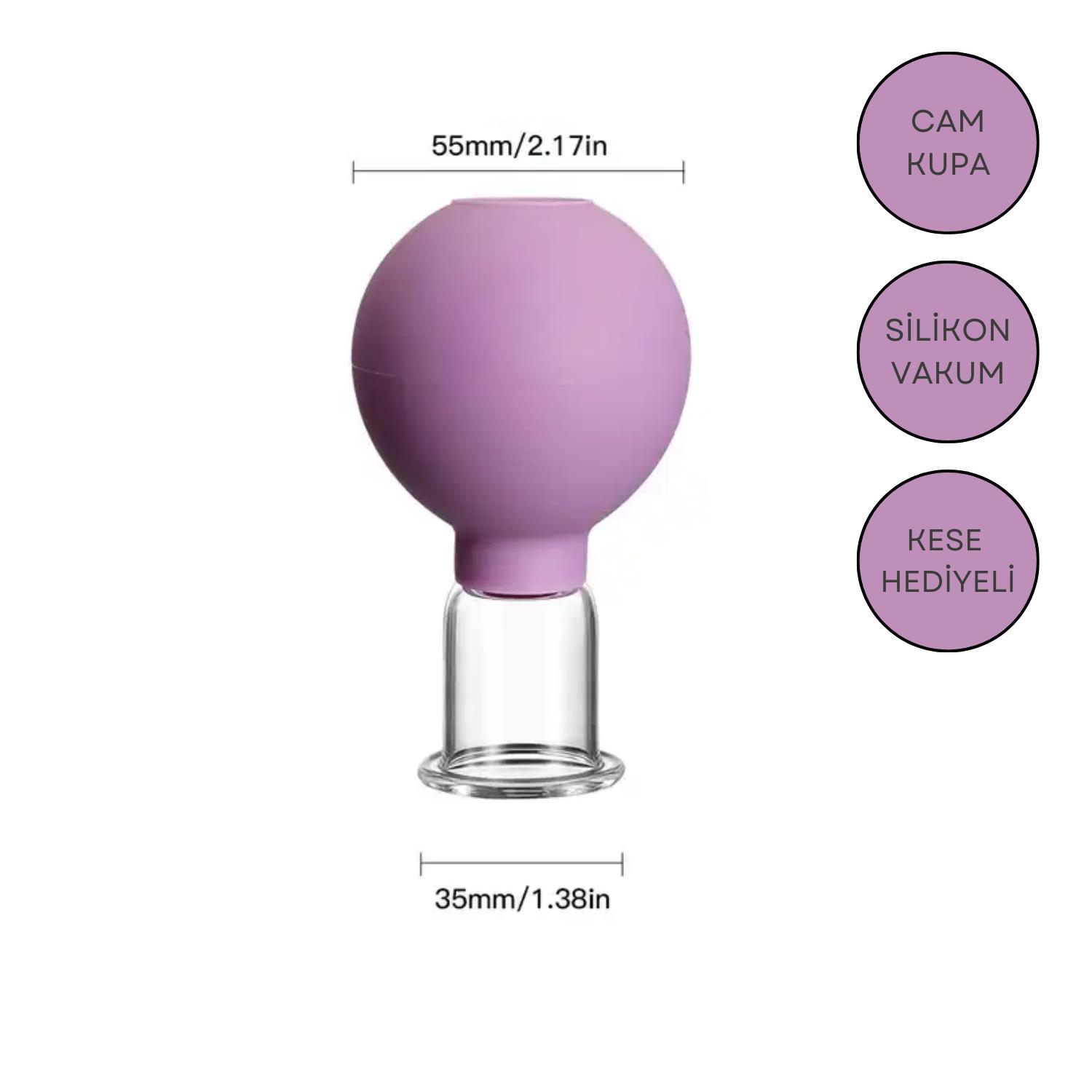 Silikon Vakumlu Yüz ve Boyun İçin Cam Masaj Kupası No:3 Mor Renk