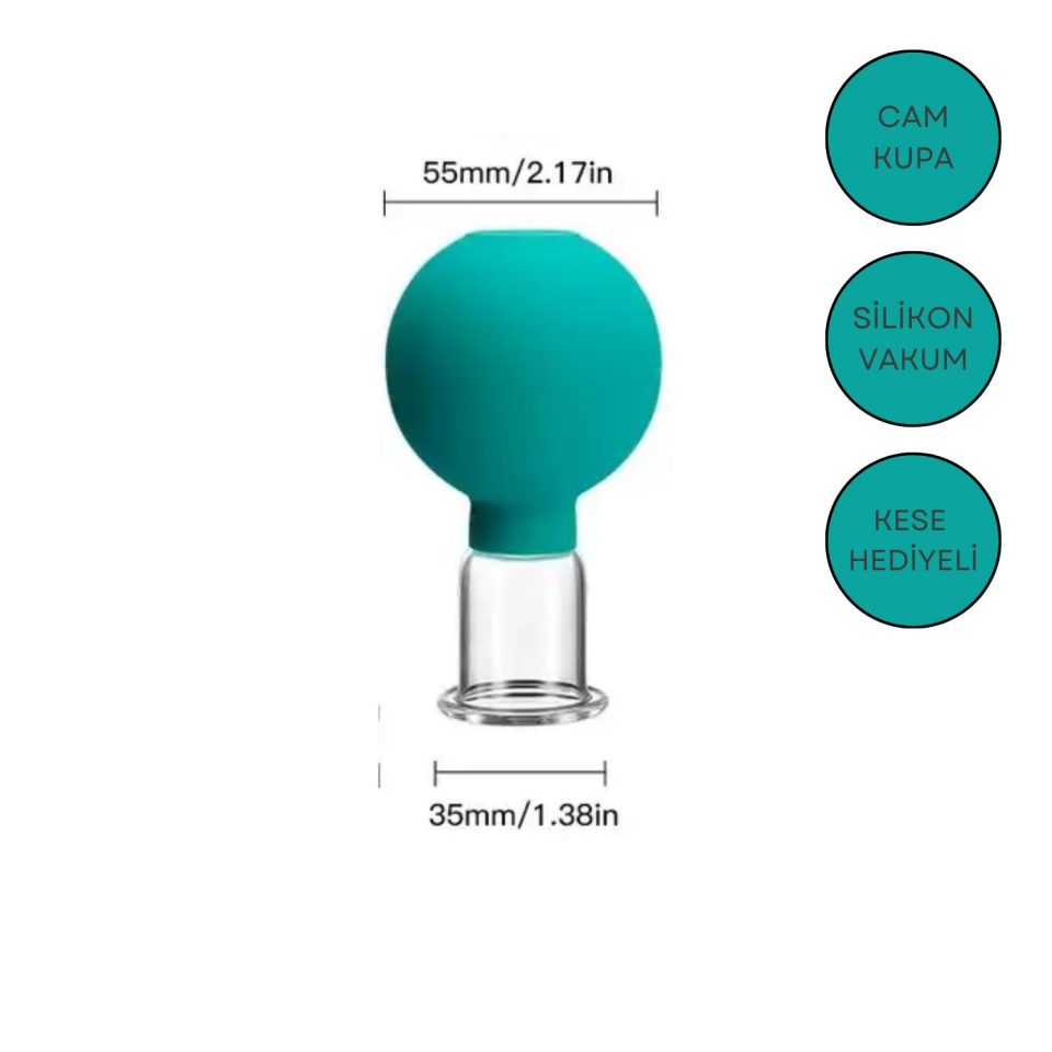 Silikon Vakumlu Yüz ve Boyun İçin Cam Masaj Kupası No:3 Yeşil Renk