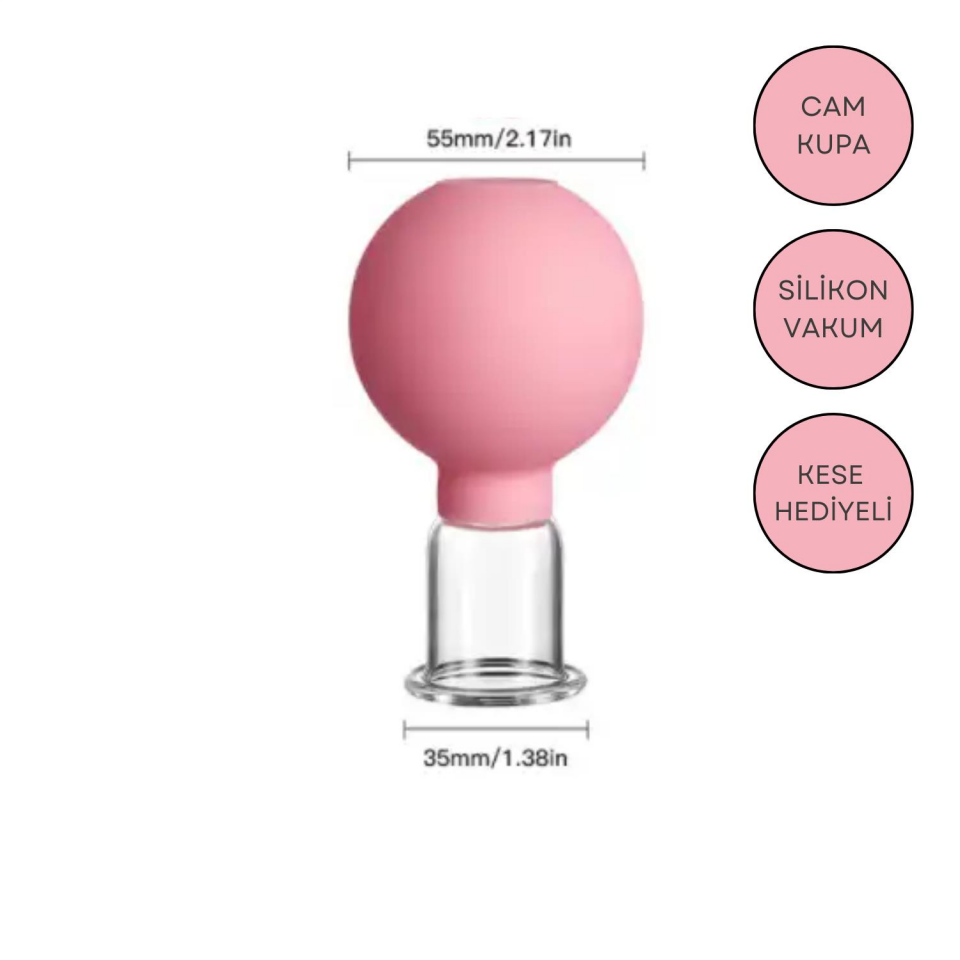 Silikon Vakumlu Yüz ve Boyun İçin Cam Masaj Kupası No:3 Pembe Renk