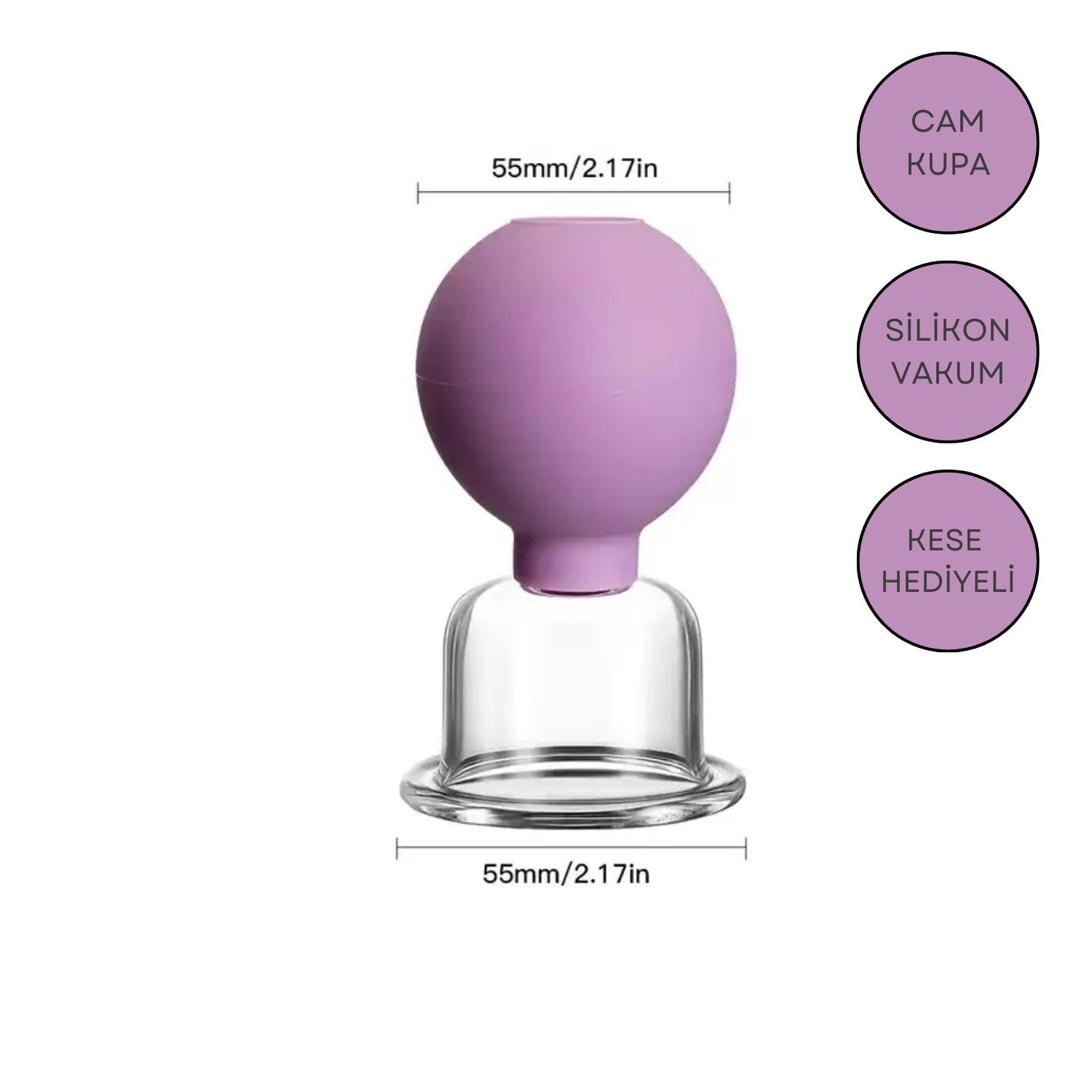 Silikon Vakumlu Boyun Bölgesi Kullanım İçin Cam Masaj Kupası No:4 Mor Renk